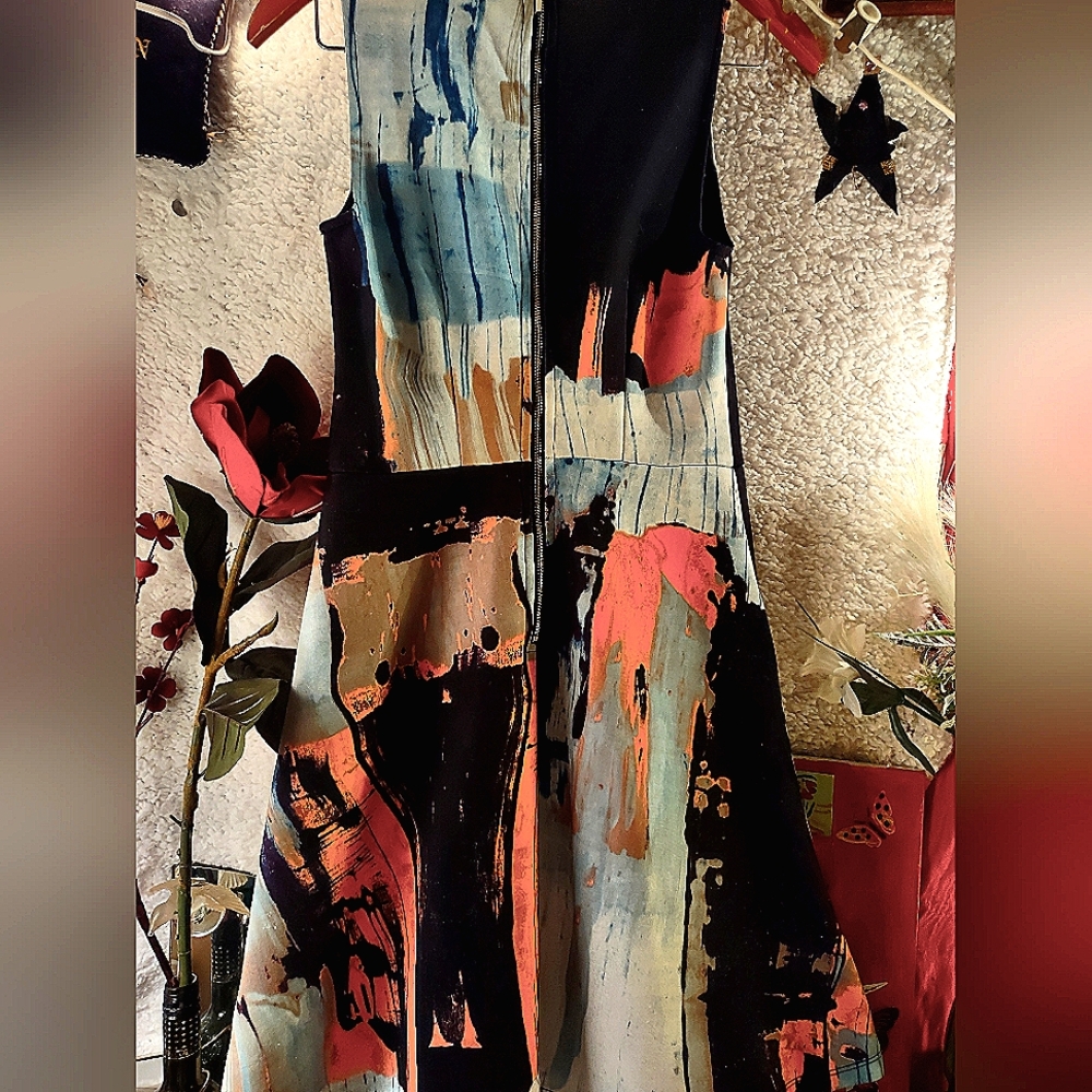 Abstract Multicolor Sleeveless Dress  Vintage